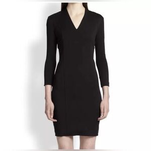 HELMUT LANG 3/4 Sleeve Mini Black Dress Size M Sheath Dress V Neck